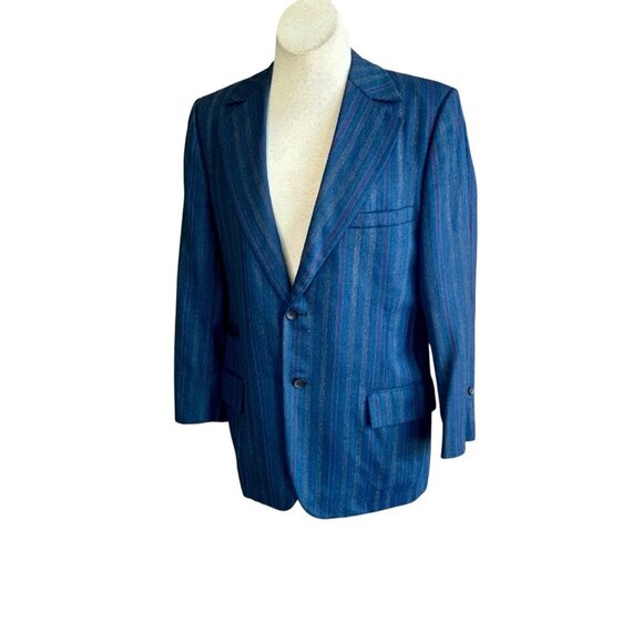 Vintage 70s Blue Striped Bespoke Sports Coat Blazer Wild Lining Size 40 - Picture 2 of 13